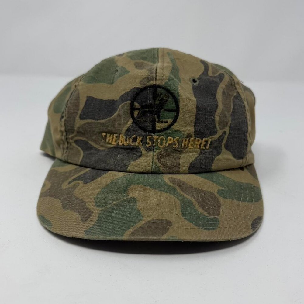 Vintage 90s Camouflage The Buck Stops Here Hunting‎ Snapback Hat OSFA